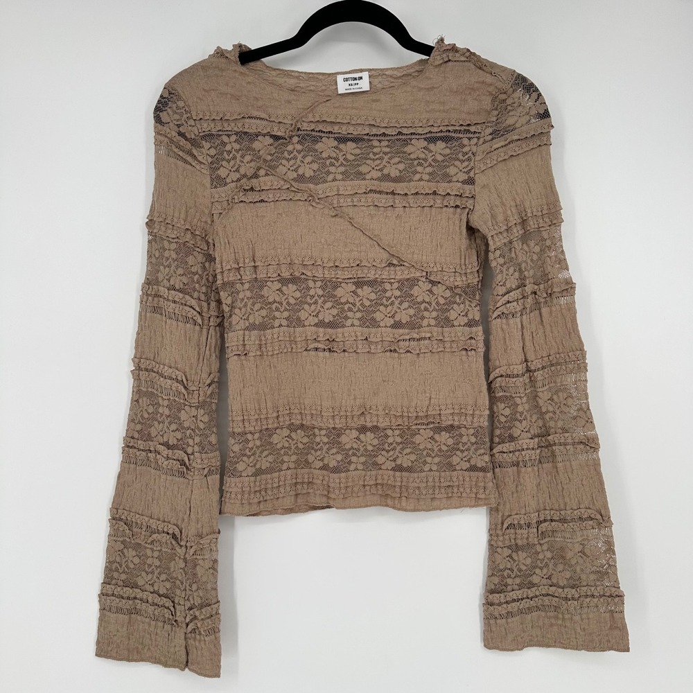 Cotton On Eden Top Ruffle Lace Floral Mesh Flare Long Sleeve Top XS